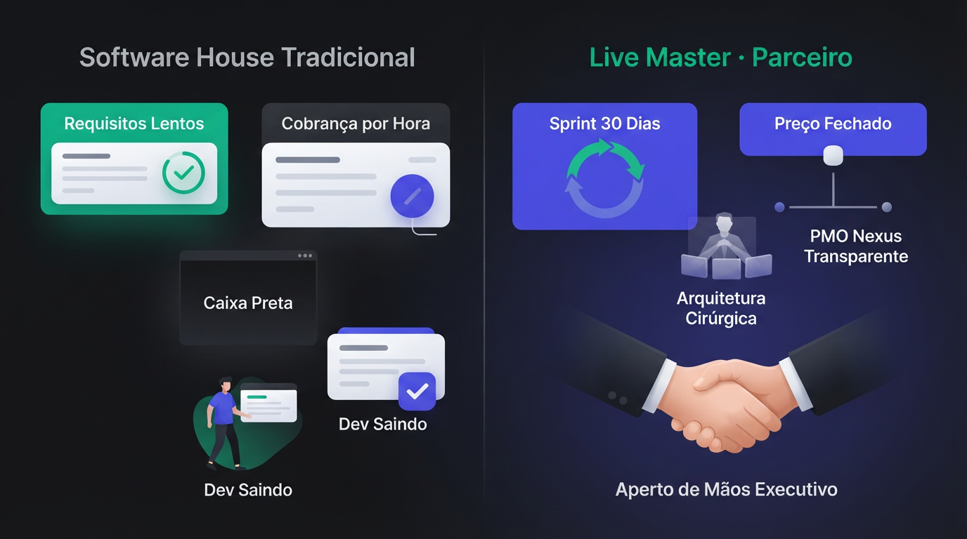 Comparativo entre software house tradicional e Live Master